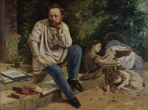 Pierre Joseph Proudhon（1809-65）和他的孩子，1853年，1865年（详见99577） 作者 古斯塔夫·库尔贝